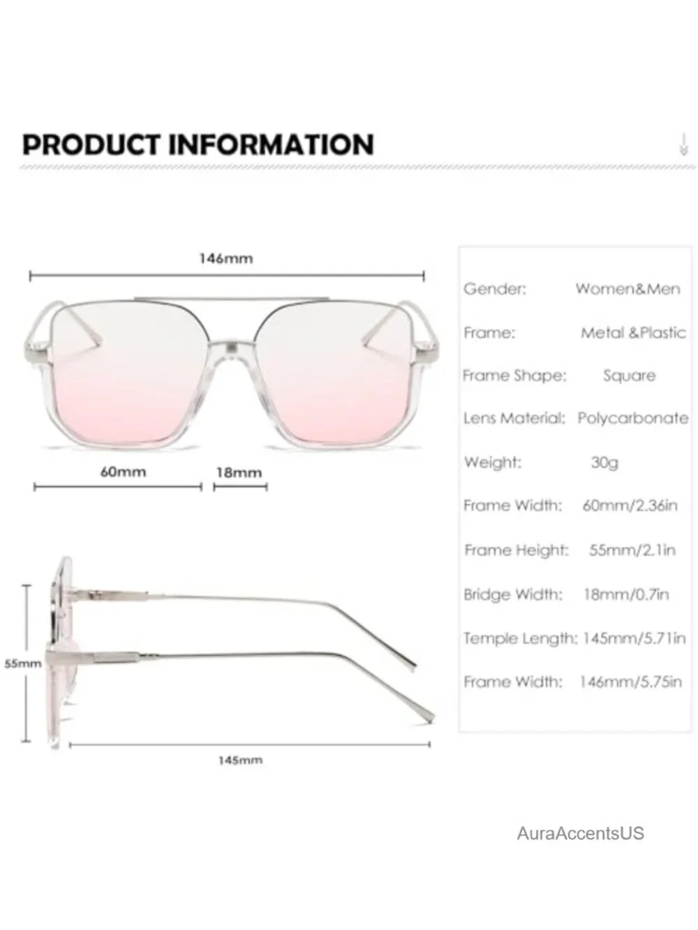 Oversize Pilot Sunglasses Square Semi-Rimless UV400 Retro Aviator Shades